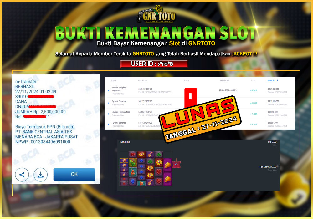 Bukti Jp / Kemenangan Slot GNRTOTO Muertos Multiplier MegawaysPragmatic Play