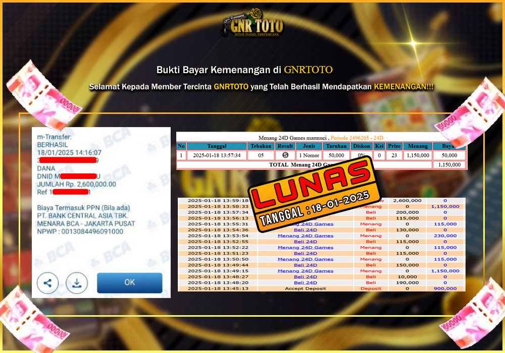 BUKTI KEMENANGAN MEMBER GNRTOTO Live Casino Pada Permainan 24D Spin Games !!!